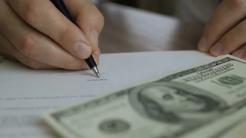 Bribery and corruption concept, bribe in the form of dollar bills, Businessma Video stock 85833920