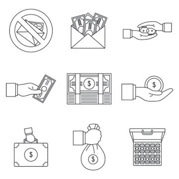 Bribery corrupt practices icon set, outline style Stock Illustration