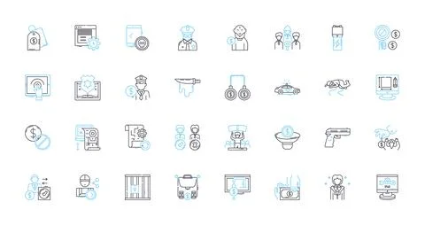 Bribery linear icons set. Corruption, Fraud, Payoff, Graft, Extortion, Kickback Stock Illustration
