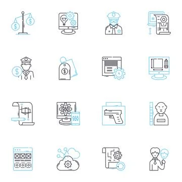 Bribery linear icons set. Corruption, Fraud, Payoff, Graft, Extortion, Kickback Stock Illustration
