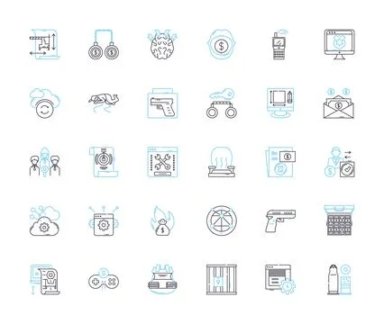 Bribery linear icons set. Corruption, Fraud, Payoff, Graft, Extortion, Kickback Stock Illustration