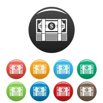 Bribery money stack icons set color Stock Illustration
