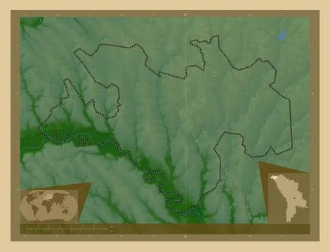 Briceni, Moldova. Colored elevation map with lakes and rivers Stock Illustration