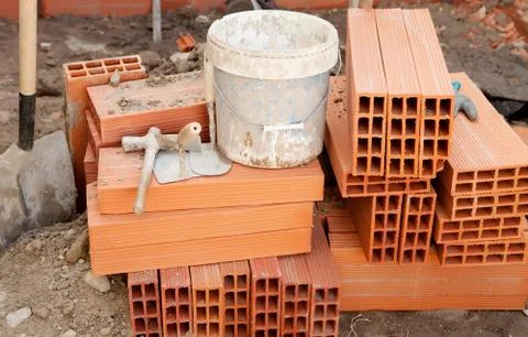 Brick and construction tools Foto stock