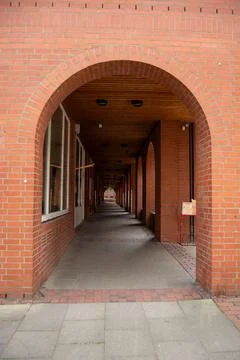 Brick archway corridor with perspective view Stock Photos