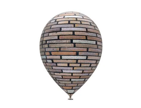 Brick balloon close up isolated on white, fragility concept, 3d render Illustrazione stock