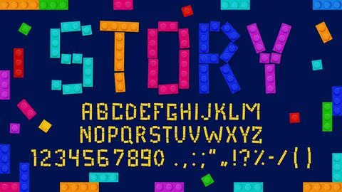 Brick block font or game type for kids typeface Stock Illustration