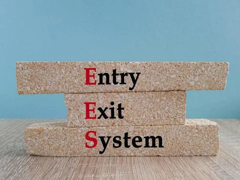 Brick blocks with the acronym EES- Entry Exit System. Stock Photos