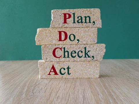 Brick blocks with the words PDCA. Stock Photos