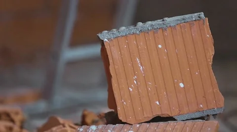 Brick break. Brick smash them with a hammer into small pieces Stock Footage 61633275
