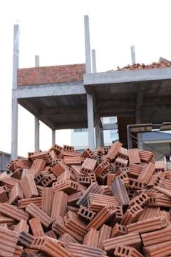 Brick of building construction house Stock Photos