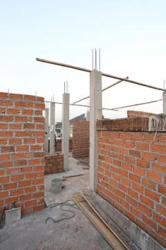 Brick of building construction house Stockfoto's