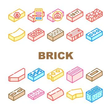 Brick For Building Construction Icons Set Vector Ilustración de archivo