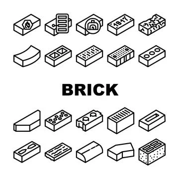 Brick For Building Construction Icons Set Vector Ilustración de archivo