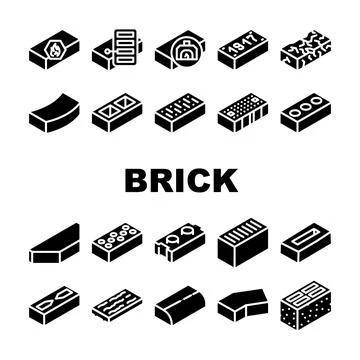 Brick For Building Construction Icons Set Vector Ilustración de archivo