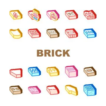 Brick For Building Construction Icons Set Vector Ilustración de archivo