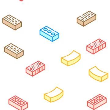 Brick For Building Construction Icons Set Vector Stock Illustration