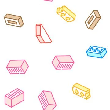 Brick For Building Construction Icons Set Vector Stock Illustration