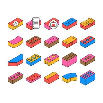 Brick For Building Construction Icons Set Vector Ilustración de archivo