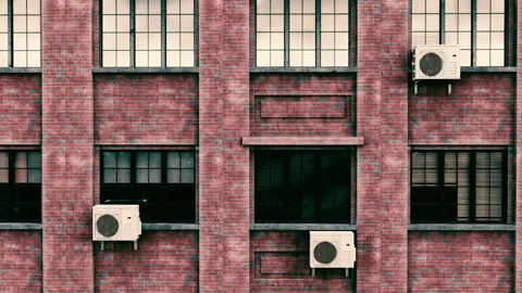 Brick building facade. scrolling building facade. cinematic look building Stock Footage 296558973