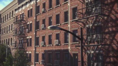 Brick Building Urban Landscape 3D Day Vídeos de archivo 200534739