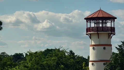 Brick built Tower of Belvedere in a forest next to a small pond 4k Stock-Footage 116131859