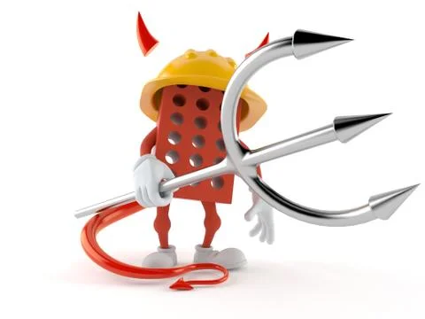 Brick character with devil horns and pitchfork Stock Illustration