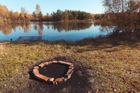 A brick circle for burning 스톡 사진