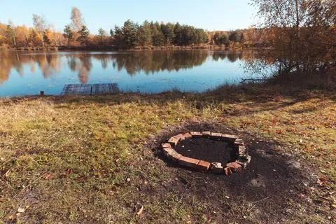 A brick circle for burning 스톡 사진