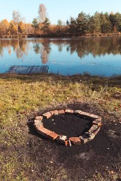 A brick circle for burning 스톡 사진