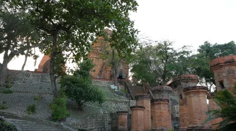 Brick columns at the Po Nagar Cham Towers in Nha Trang, Vietnam. Panning from 스톡 동영상 62597834