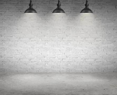 Brick concrete room with ceiling lights Stock Illustration