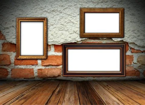 Brick cracked wall with wooden frames Stock Illustration