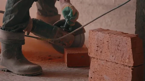Brick Cutting With Electric Power Tool Stock Footage 343357898