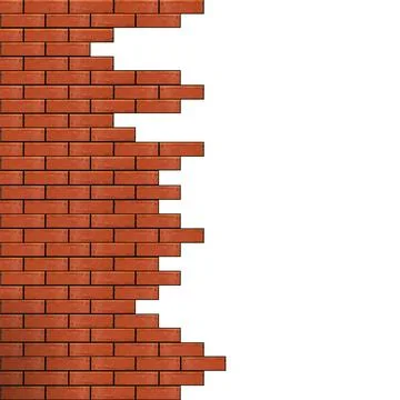 Brick. Destroyed old red brick wall. Textured grunge urban surface. Isolated on Stock Illustration