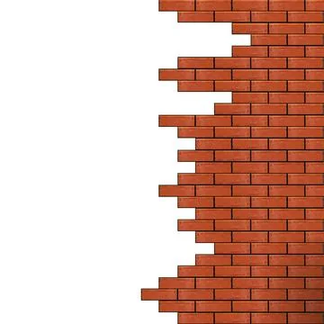 Brick. Destroyed old red brick wall. Textured grunge urban surface. Isolated on Stock Illustration