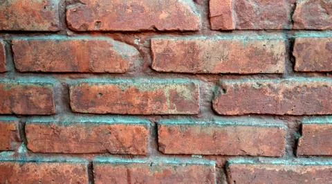Brick dusty wall close up texture with a blue tint old Stock Photos