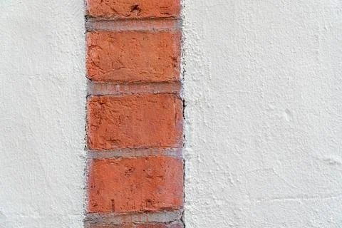 Brick Edge between Two Plaster Fields  Minimalist Detail 스톡 사진