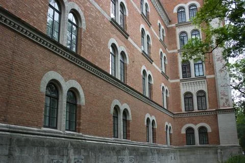Brick facade with arched windows Stock Photos