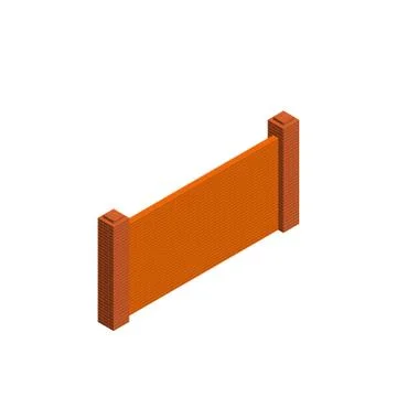 Brick fence. Isolated on white background.Vector illustration.Isometric view. Иллюстрация