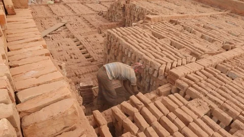 Brick field worker carrying complete finish brick Stock Footage 102575968