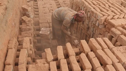 Brick field worker carrying complete finish brick Stock Footage 102576530