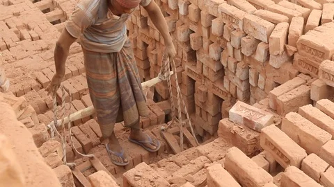 Brick field worker carrying complete finish brick Stock Footage 102576960