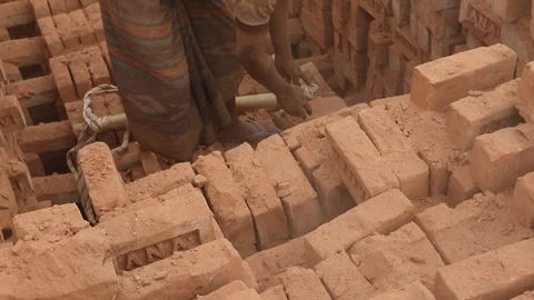 Brick field worker carrying complete finish brick Stock Footage 102578395
