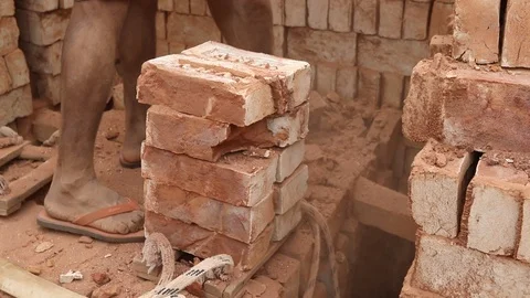 Brick field worker carrying complete finish brick Stock Footage 102578929