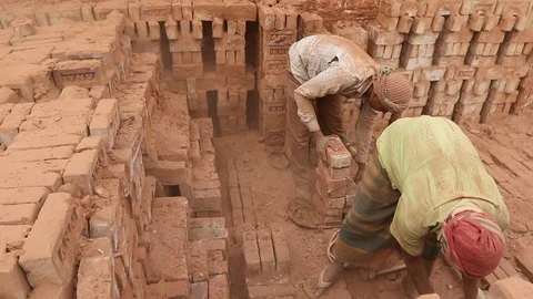 Brick field worker carrying complete finish brick Stock Footage 102579242
