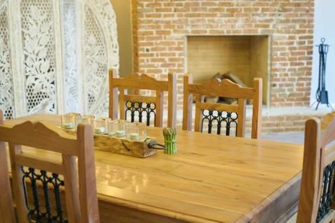 Brick fireplace background Stock Photos