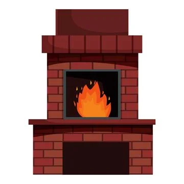Brick fireplace burning for winter time warmth and comfort Ilustración de archivo