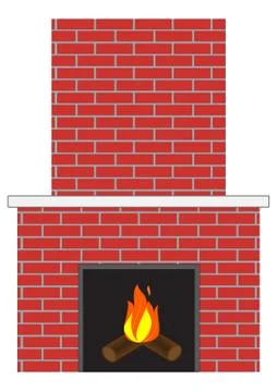 Brick fireplace with fire Stock Illustration