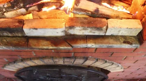 Brick fireplace slow camera review Stock Footage 47833911